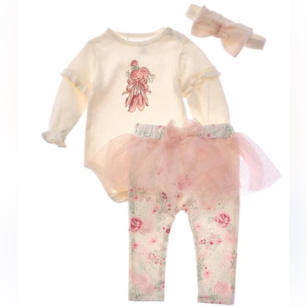 Quiltex Cream & Pink 3-Piece Baby Matching Set with Tutu